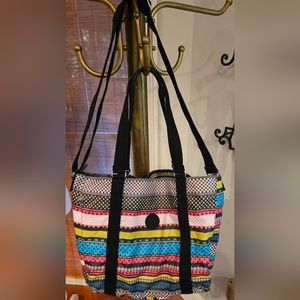 Kipling Adara Multi color Nylon Tote Bag Large Crossbody Weekender Overnight Bag